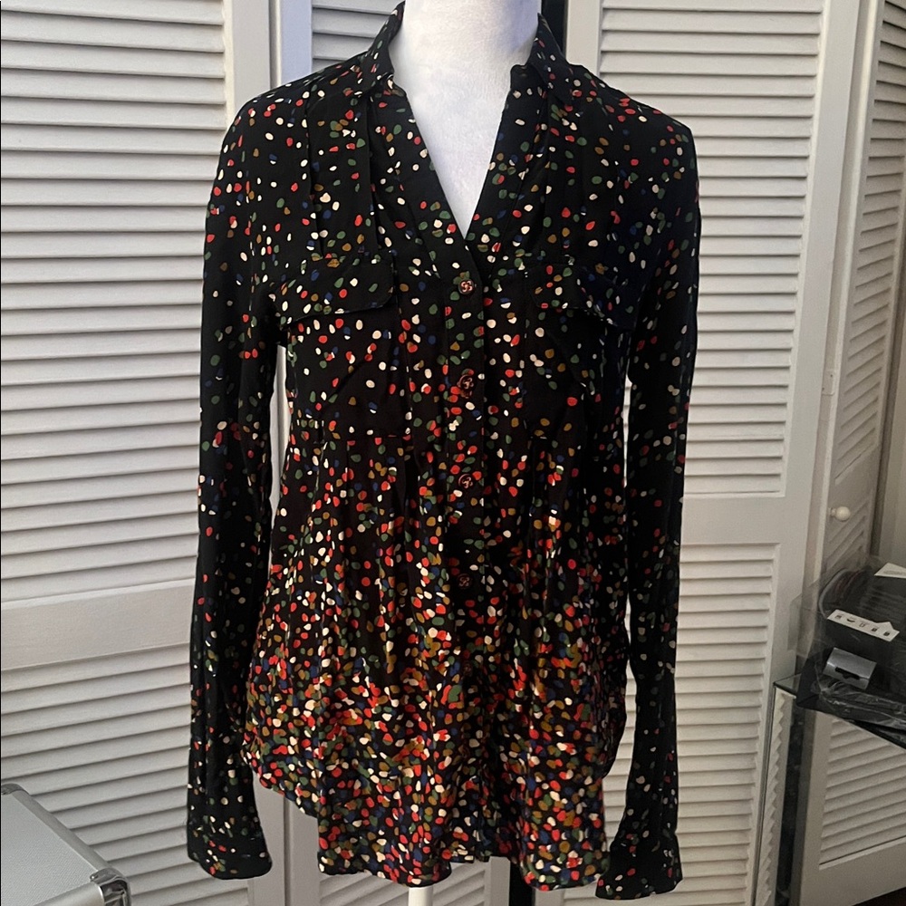 Maeve Black Confetti Long Sleeve Button Down Lightweight Shirt Top Size 4